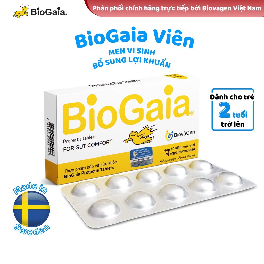 Men vi sinh BioGaia ProTectis DẠNG VIÊN cải thiện hệ tiêu hóa xuất xứ Thụy Điển hộp 10 viên