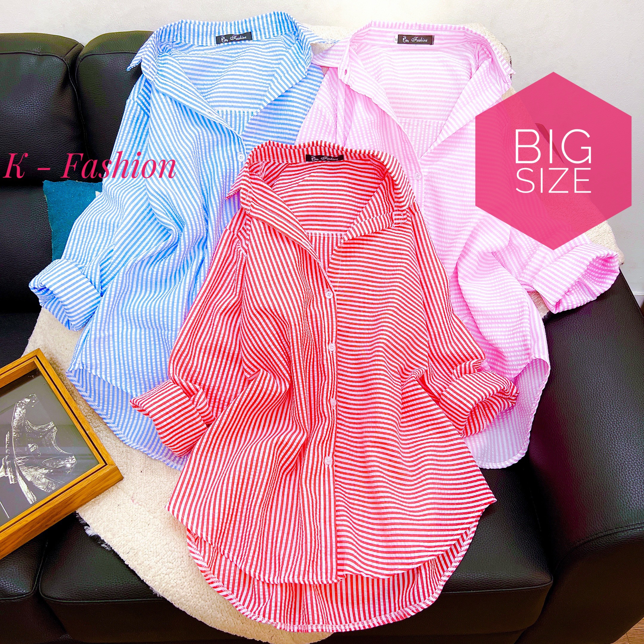 Big size sơ mi sọc cotton thô - form rộng rãi thoải mái, không ủi cũng đẹp