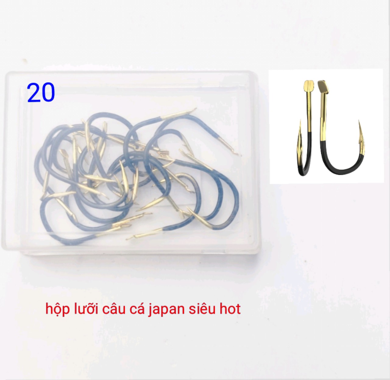 Hộp lưỡi câu 20 chiếc lưỡi vàng đen japan câu mương rô chép trắm