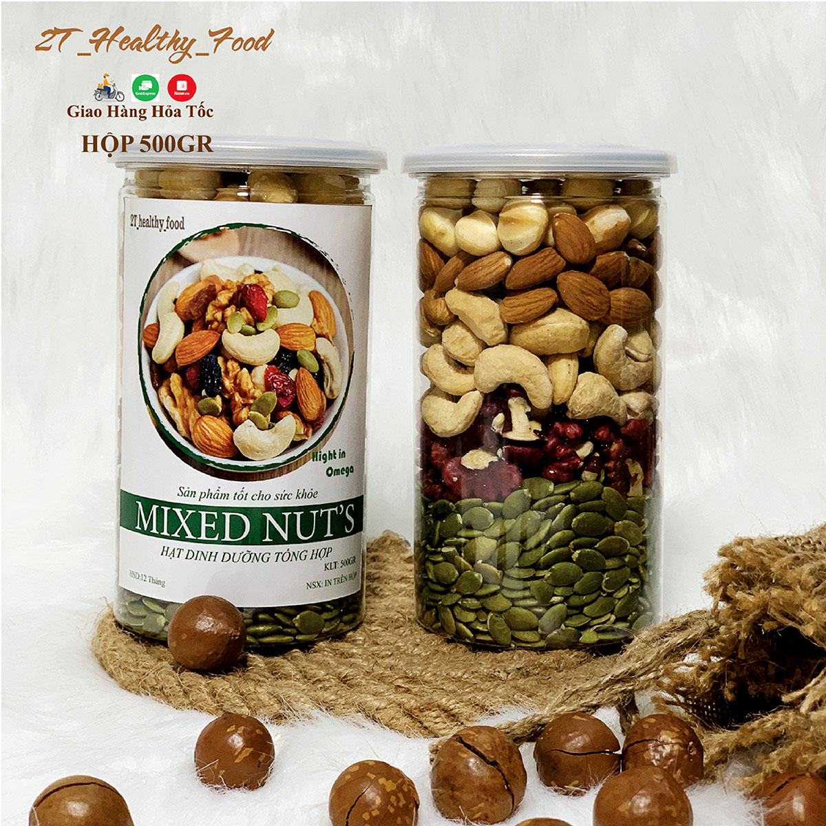 Mix Hạt Dinh Dưỡng 5 loại hạt - hạt macca, óc chó đỏ, hạnh nhân, hạt bí xanh, hạt điều