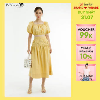 Set áo Croptop và chân váy dài nhún eo IVY moda MS 16B9396