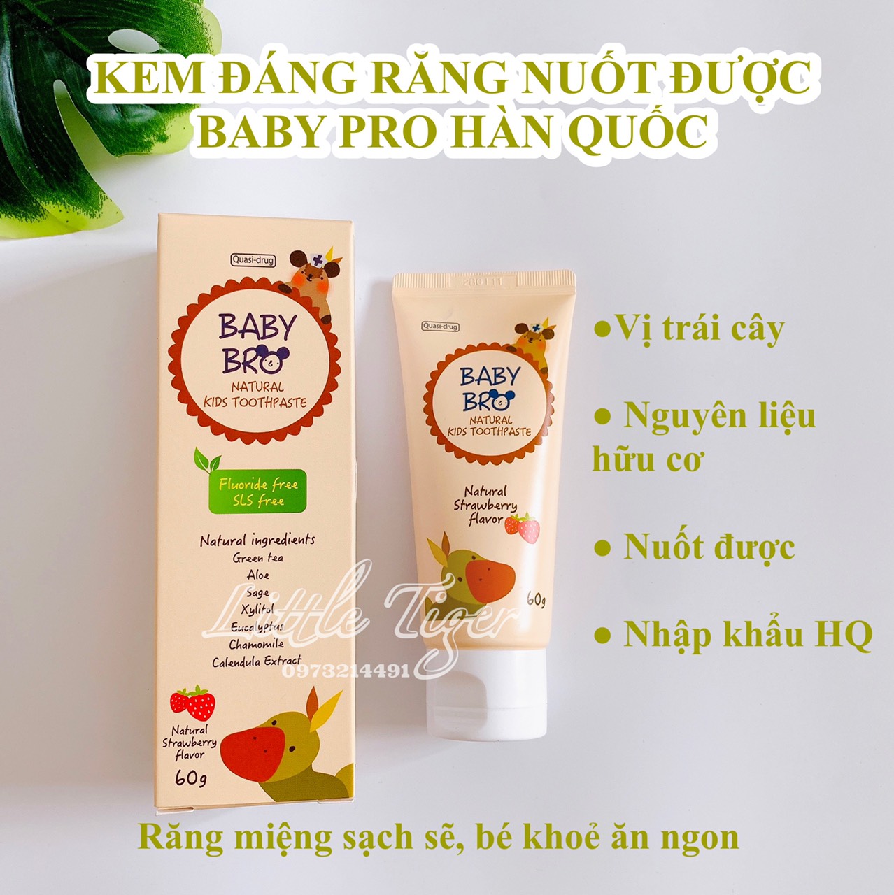 Kem đánh răng cho bé nuốt được thành phẩn hữu cơ baby bro hàn quốc vị trái cây