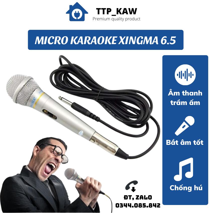Mich hat karaoke co day,Micro karaoke XINGMA AK-319 chính hãng, Mic hát có dây chống hú cao cấp - Bảo hành 12 tháng