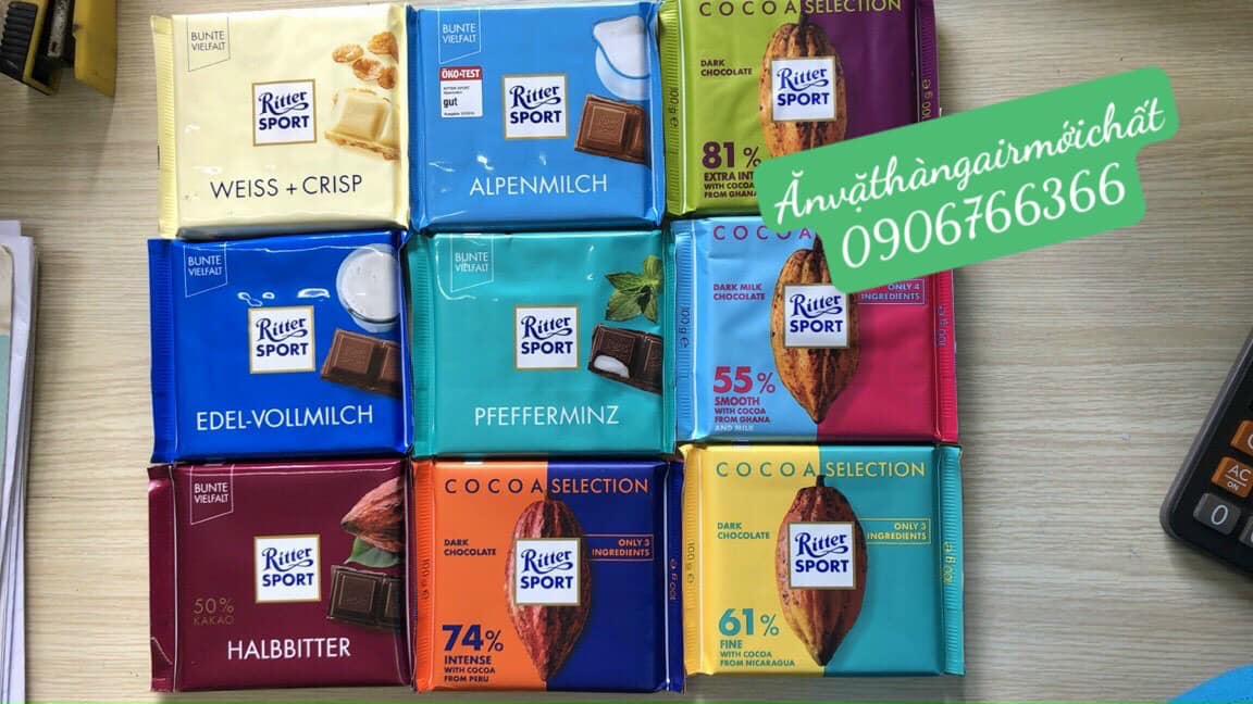 Socola đức ritter sport đủ vị thanh 100 gram