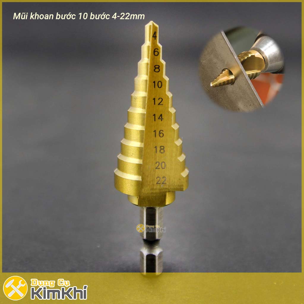 Mũi khoan bước thẳng 4-22mm HSS phủ Titanium