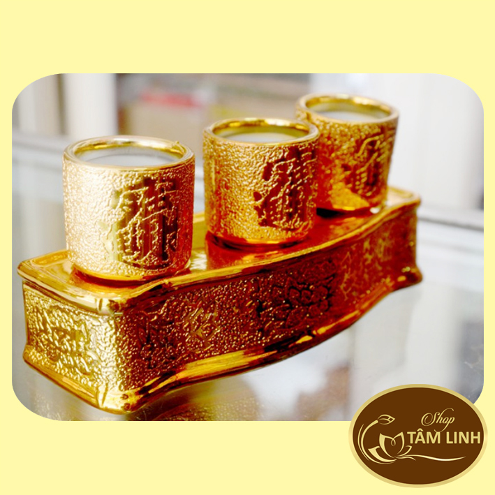 Chung bộ 3 ly nước thờ cúng kim sa cao 8 cm
