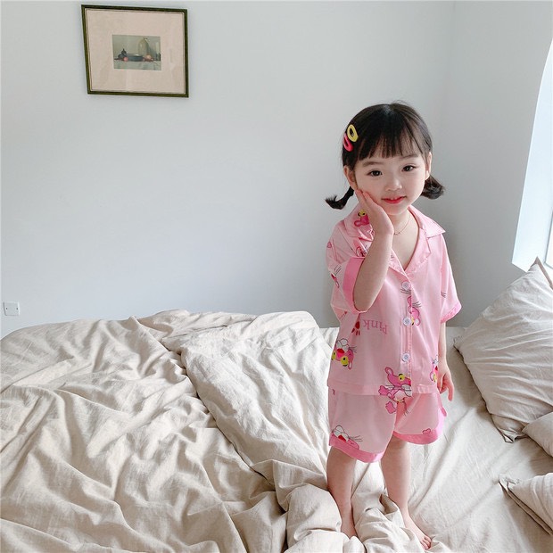 Bộ pizama lụa hàn cộc tay mềm mịn cho bé trai/bé gái