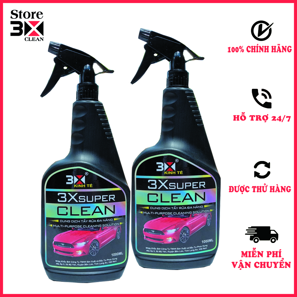(Combo 2 chai) DUNG DỊCH RỬA XE TẨY DẦU MỠ 3X SUPER CLEAN 1000ML DÙNG TRÊN MỌI BỀ MẶT