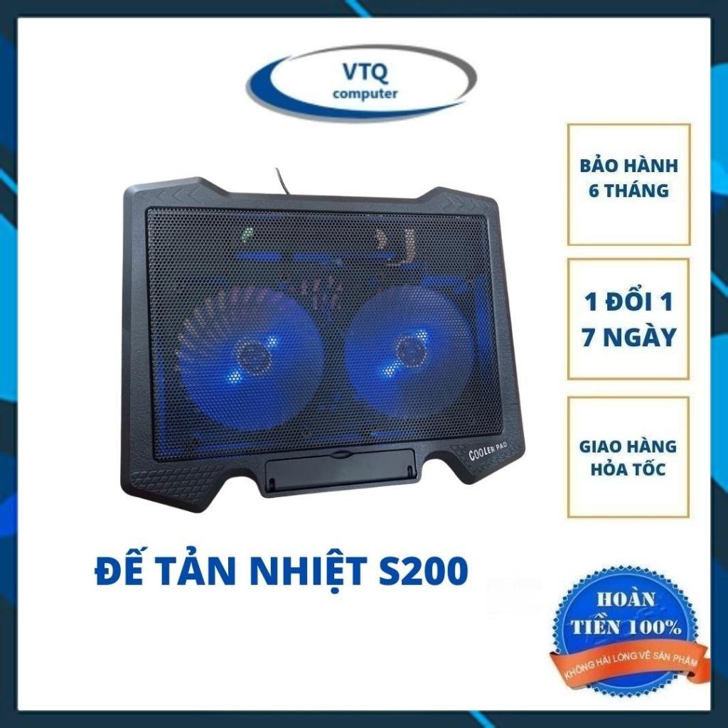 Đế tản nhiệt laptop cooler pad s200 - 2 fan có đèn led - đế nâng laptop 17 inch trở xuống - full box, hàng chính hãng