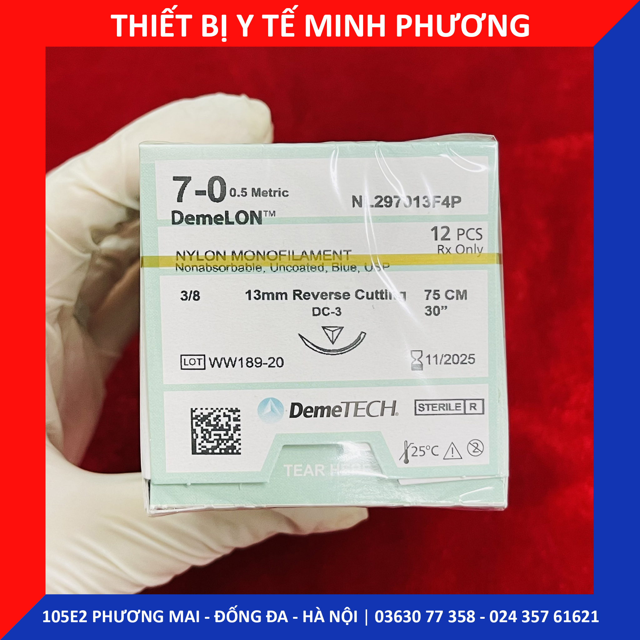 Bán lẻ chỉ khâu demelon demetech nylon không tiêu dùng trong phẫu thuật số 7/0