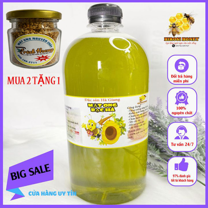 1400g mật ong bạc hà đồng văn hà giang hirosi honey nguyên chất tốt cho sức khoẻ, làm đẹp