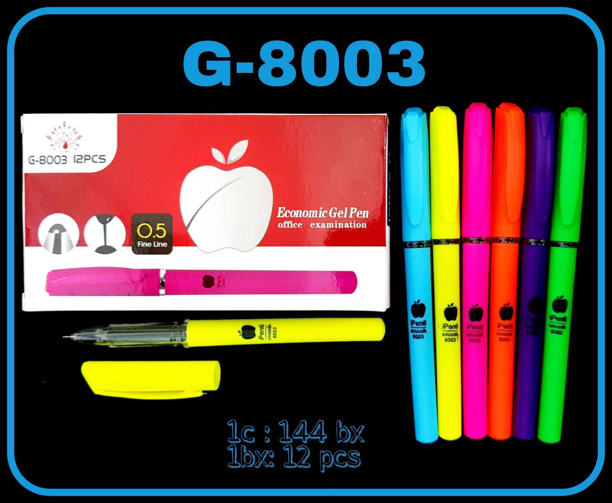 SOS Bolpen Gel 0.5mm G-8003 Apple(!2pc)/ Pulpen/Pen/Pena/Balpen/Ballpoint