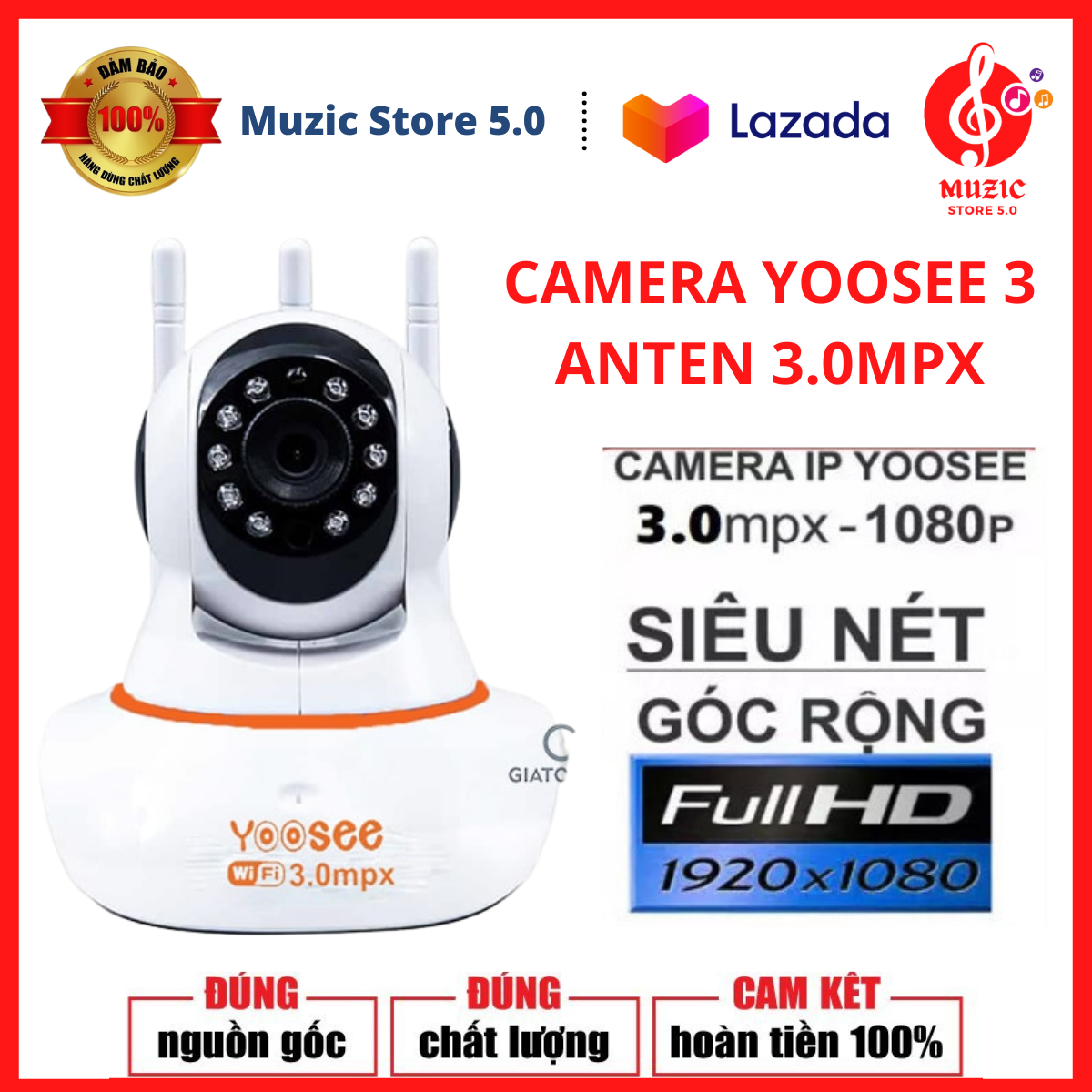 Camera wifi yoosee 3 râu 3.0(có màu ban đêm) - CAMERA 3 ANTEN 3,0 Full HD 1080P - Camera wifi không dây Kèm Thẻ Nhớ Lưu Trữ, Nghe được âm thanh, Đàm thoại 2 Chiều, Theo Dõi Chuyển Động Cảnh báo còi khi có chuyển động - Bảo hành 12 Tháng
