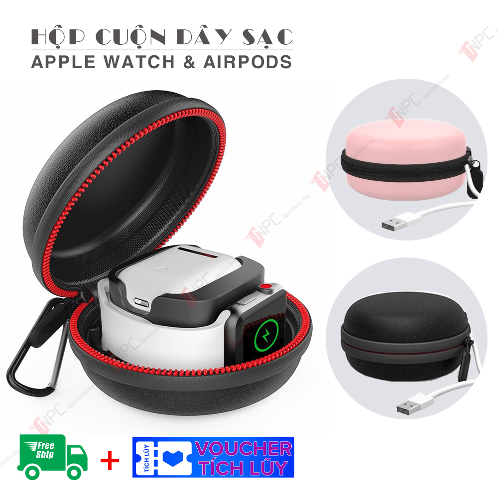 Hộp cuộn dây sạc 2 in 1 kiêm đế sạc dành cho AirPods và Apple Watch Ultra và Series SE/8/7/6/5/4/3/2/1