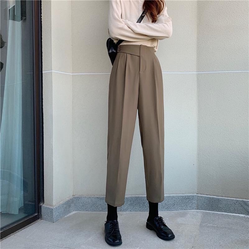 Quần tây công sở nữ, quần baggy cạp lệch 2 khuy 366