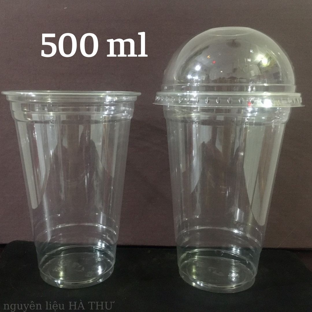 Combo 50 cốc nhựa 500ml cứng cáp kèm nắp cầu