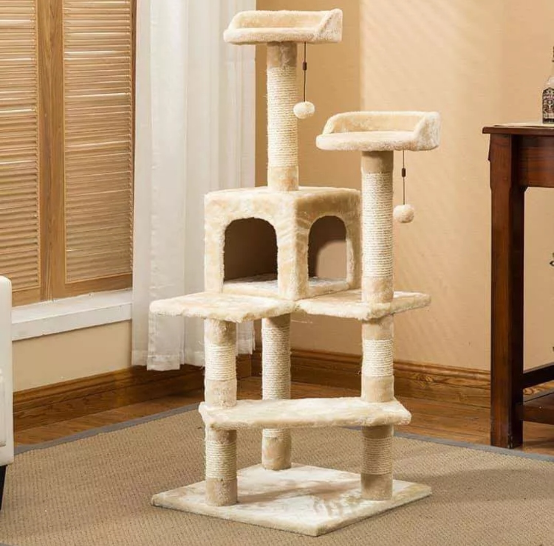 Nhà cây cho mèo cào móng kèm đồ chơi vui nhộn - trụ cào móng bằng gỗ cho mèo - cattree đồ chơi cho mèo