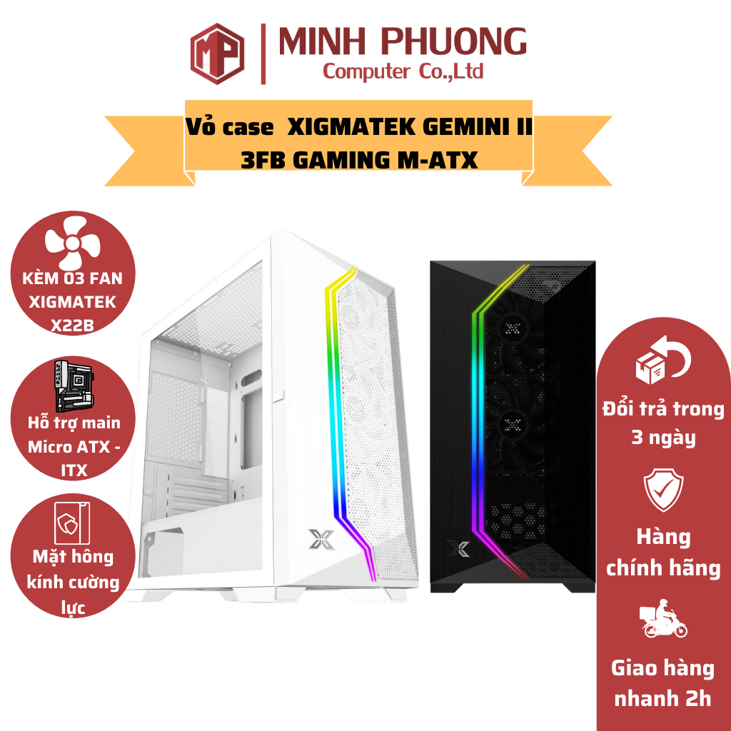 Vỏ case xigmatek gemini ii 3fb m-atx, kèm 03 fan xigmatek x22b