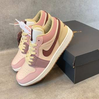 Giày thể thao cổ thấp jordan 1 màu hồng da đẹp size 36-39