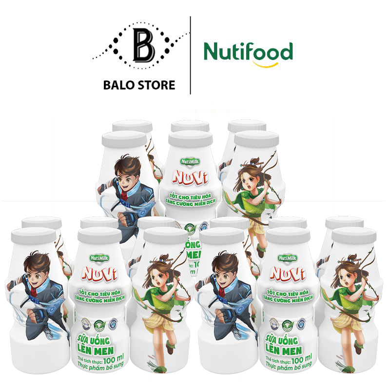 Combo 03 Lốc 6 hộp NuVi Sữa Chua Uống Lên Men Chai 100ml CB3.L6.SCUMS100LA- - THƯƠNG HIỆU NUTIFOOD - BALO STORE