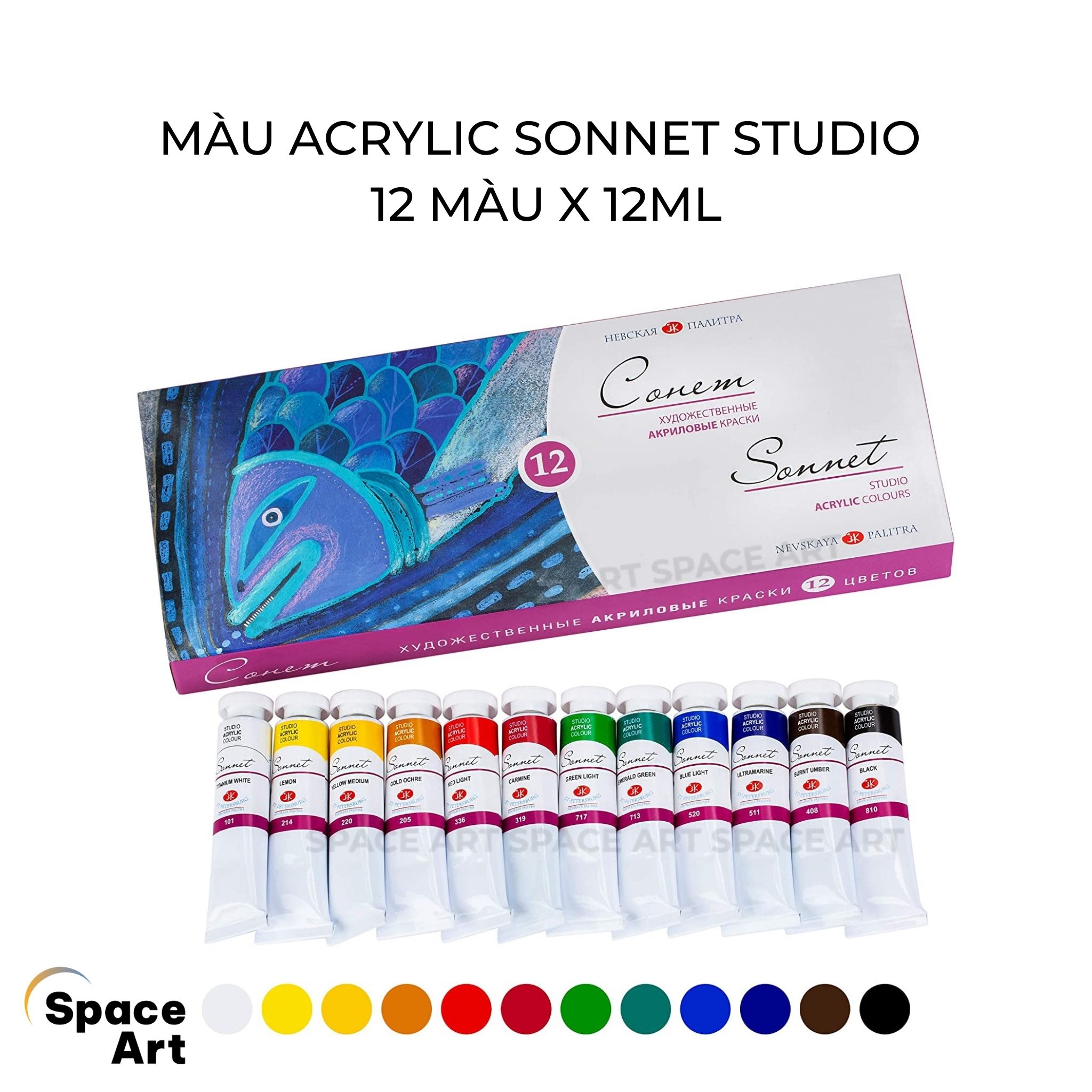 Màu acrylic sonnet 12 màu x 10ml