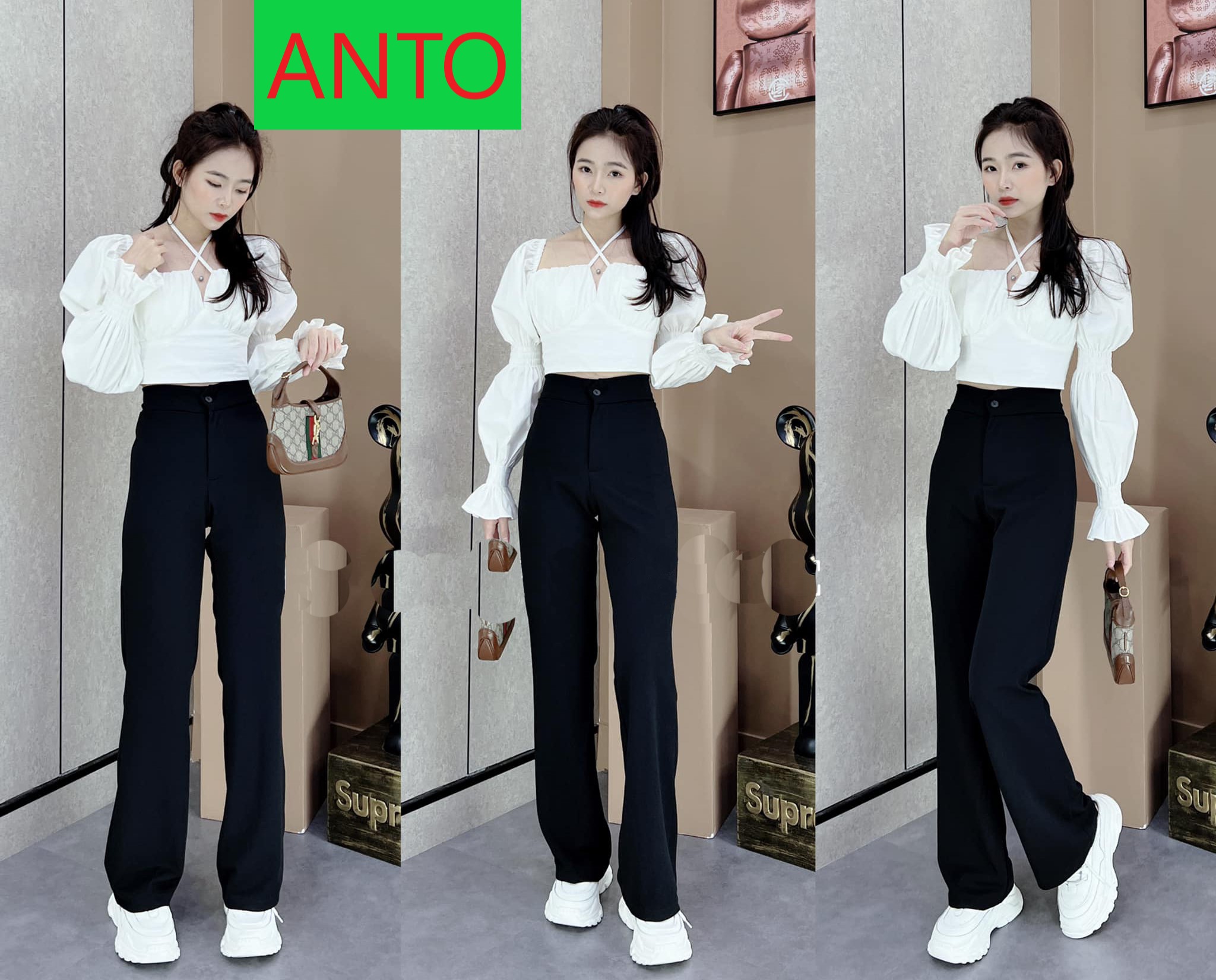Quần tây ống rộng nữ lưng cao học sinh, quần tây nữ đi học đen lưng cao, quần tây lưng cao vải đẹp, mềm, mịn cao cấp anto