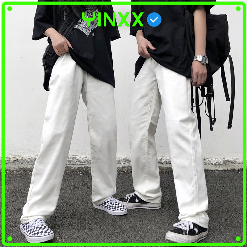 Quần ống rộng nam nữ màu trắng kaki jean Yinxx, quần dài ống đứng unisex QDJ03