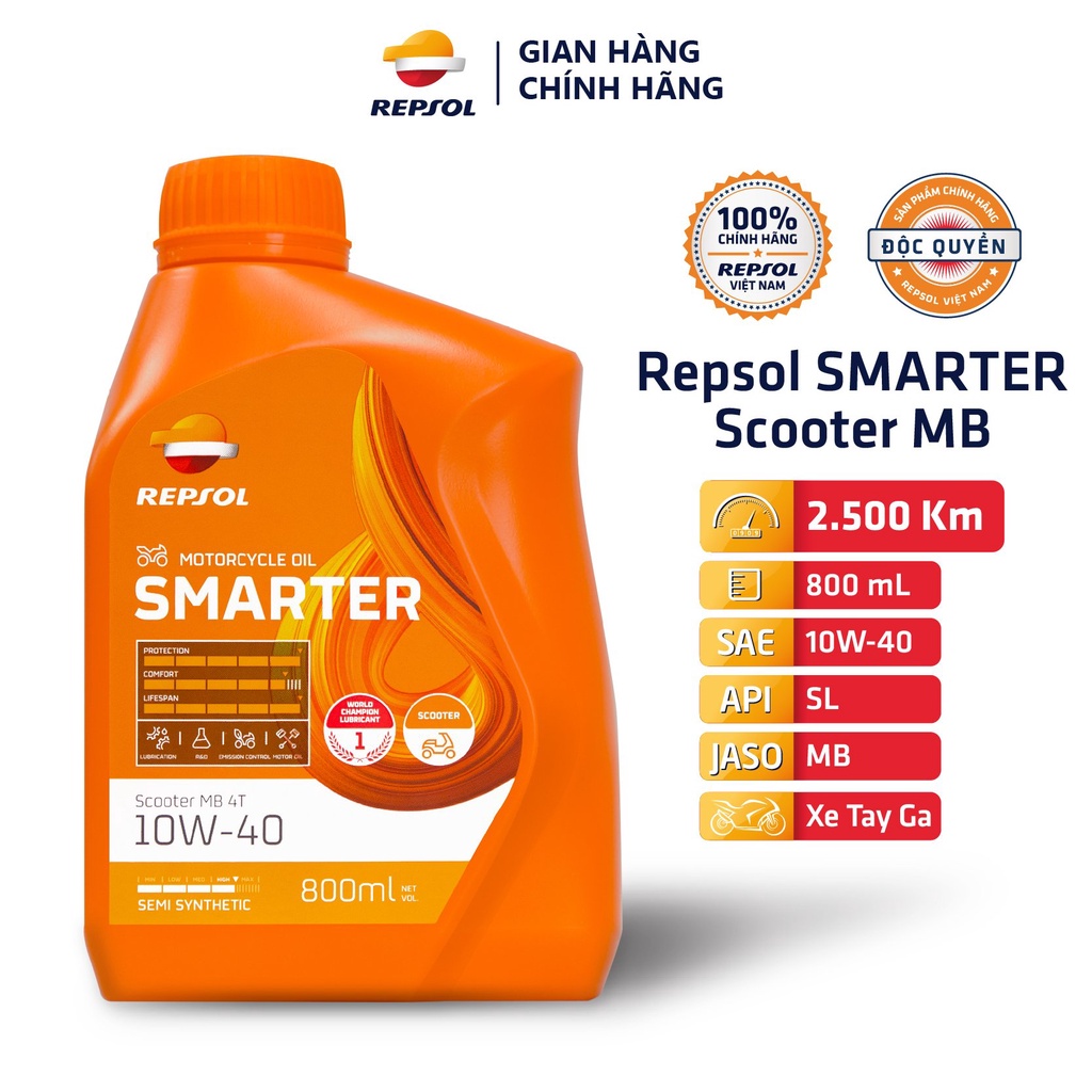 [Mẫu mới 2022]Nhớt xe tay ga cao cấp Repsol Scooter SynThetic 10W40 MB 800ml - Nhập Tây Ban Nha