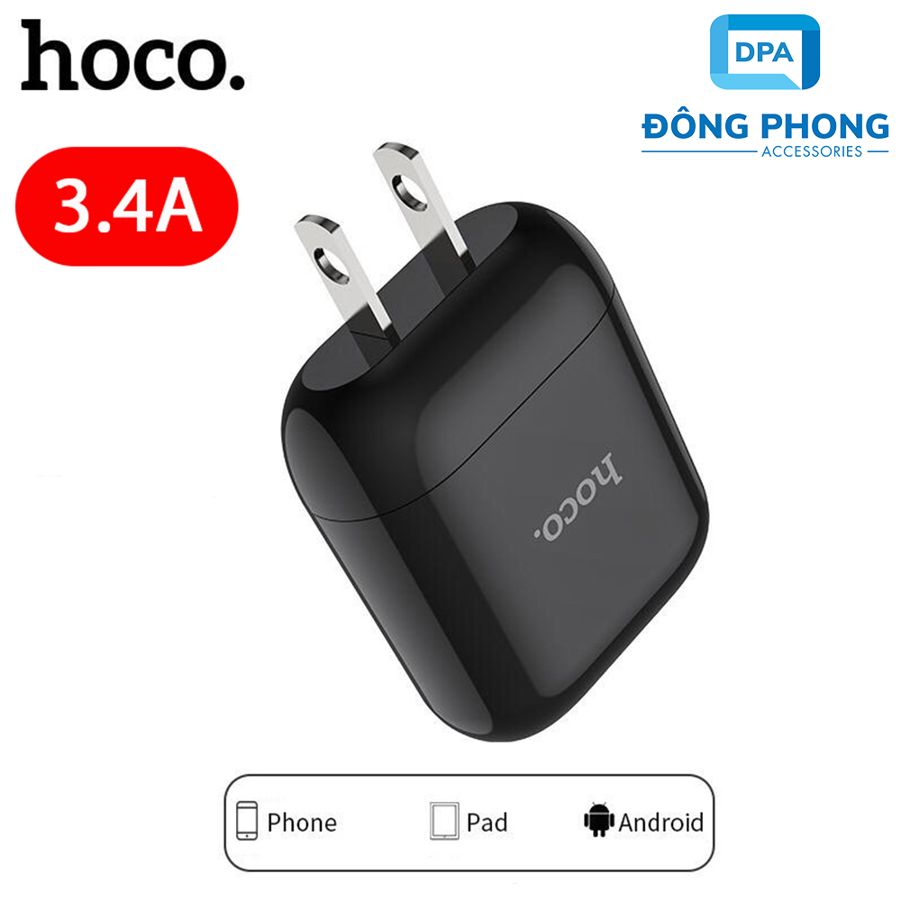 Củ sạc hoco hk2 chính hãng 3.4a chân sạc dẹt tiêu chuẩn