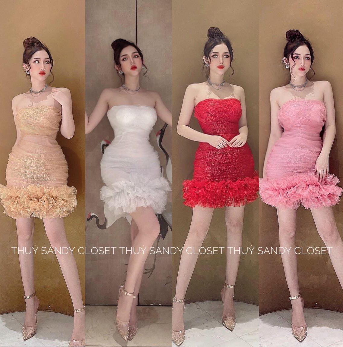 [Mẫu Hot] Đầm Váy Nữ Ôm Body Chất Umi Phối Lưới Kim Tuyến Nhún Bèo Lai Cúp Ngực ( Có Mút Ngực ) Thời Trang Kiểu Cách Đi Chơi, Đi Dự Tiệc D.ONE FASHION, Mẫu Free Size (40-55Kg) Mặc Vừa