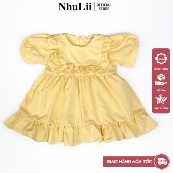 Váy bé gái NHULII váy thô đũi vàng thắt nơ chất vải cao cấp cho bé 9 đến 15 Kg 1 tuổi đến 4 tuổi NI044