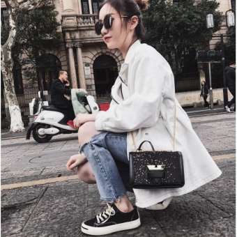 Túi sequins nạm bầu trời sao khóa tam giác PKSR A111 (Đen)