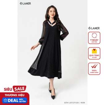 Đầm lưới suông phối gấu-Chấm bi đen trắng