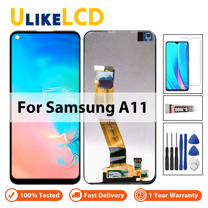 Màn hình lcd 6.4 ''cho samsung a11 a115f a115f/ds lắp ráp màn hình cảm ứng màn hình lcd thay thế với dụng cụ sửa chữa miễn phí + kính cường lực