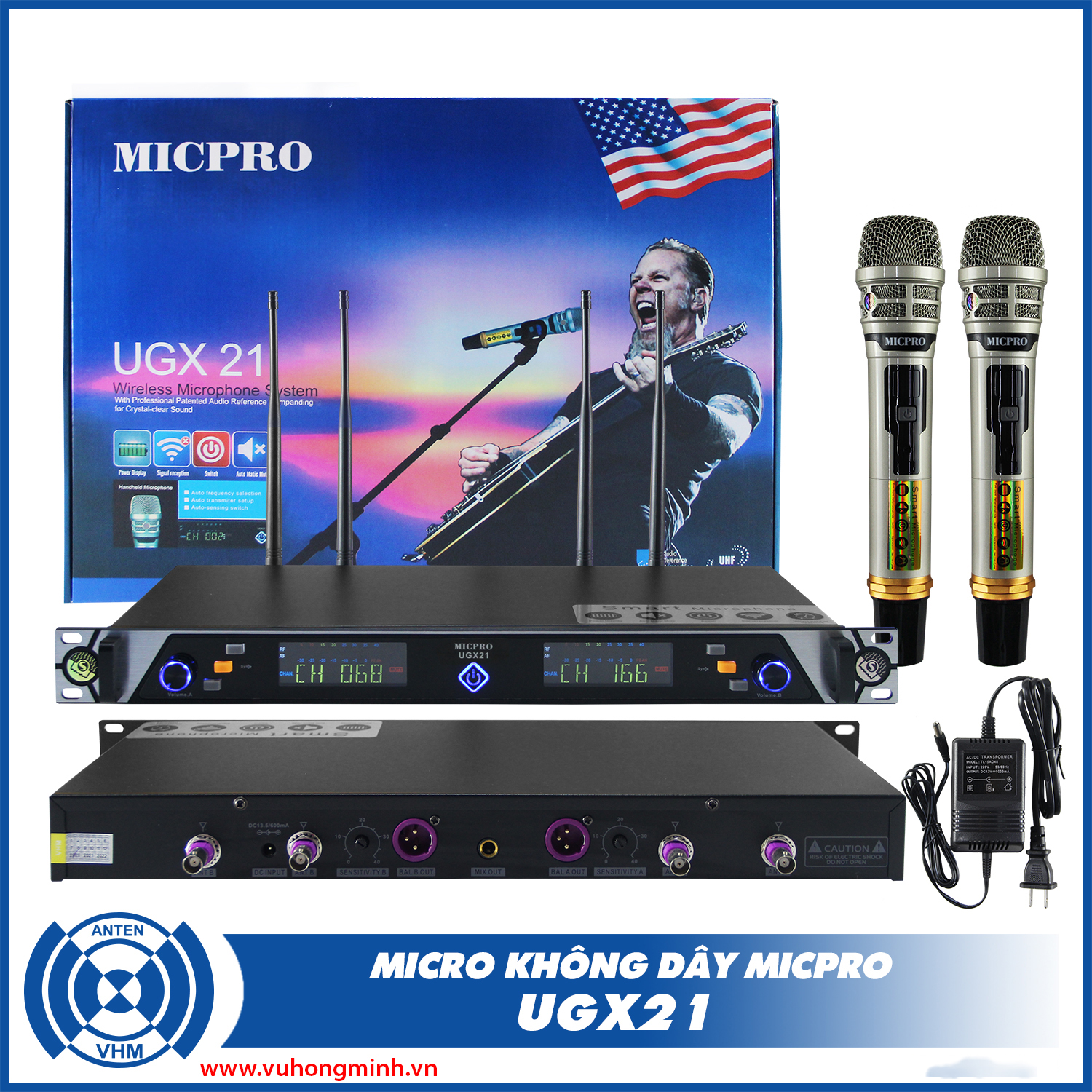 Mic Shure Hàng Bãi Mỹ Dàn Karaoke - Bộ Micro Không Dây Shure UGX 21 Chính Hãng Kèm Đầu Thu Cao Cấp 4 Râu Thu Sóng Cực Khỏe Chế Độ Tự Ngắt Thông Minh