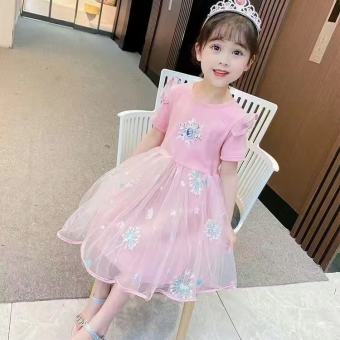 Đầm Công Chúa Chất Liệu Cotton Đính Sequin Hình Elsa Anna Thời Trang Cho Bé Gái