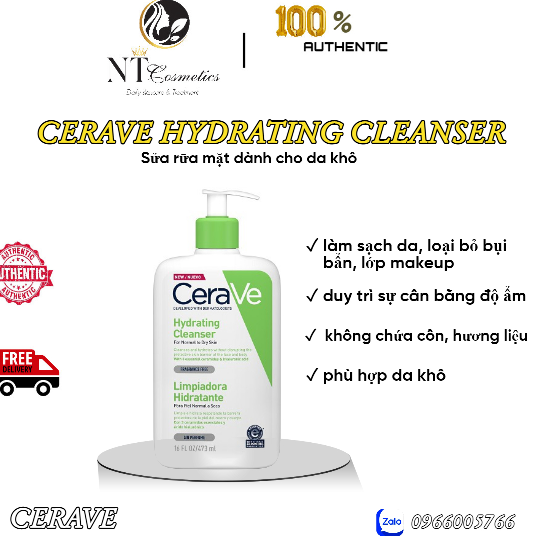 Sửa rửa mặt Cerave Hydrating Cleanser da khô 236ml - 473ml