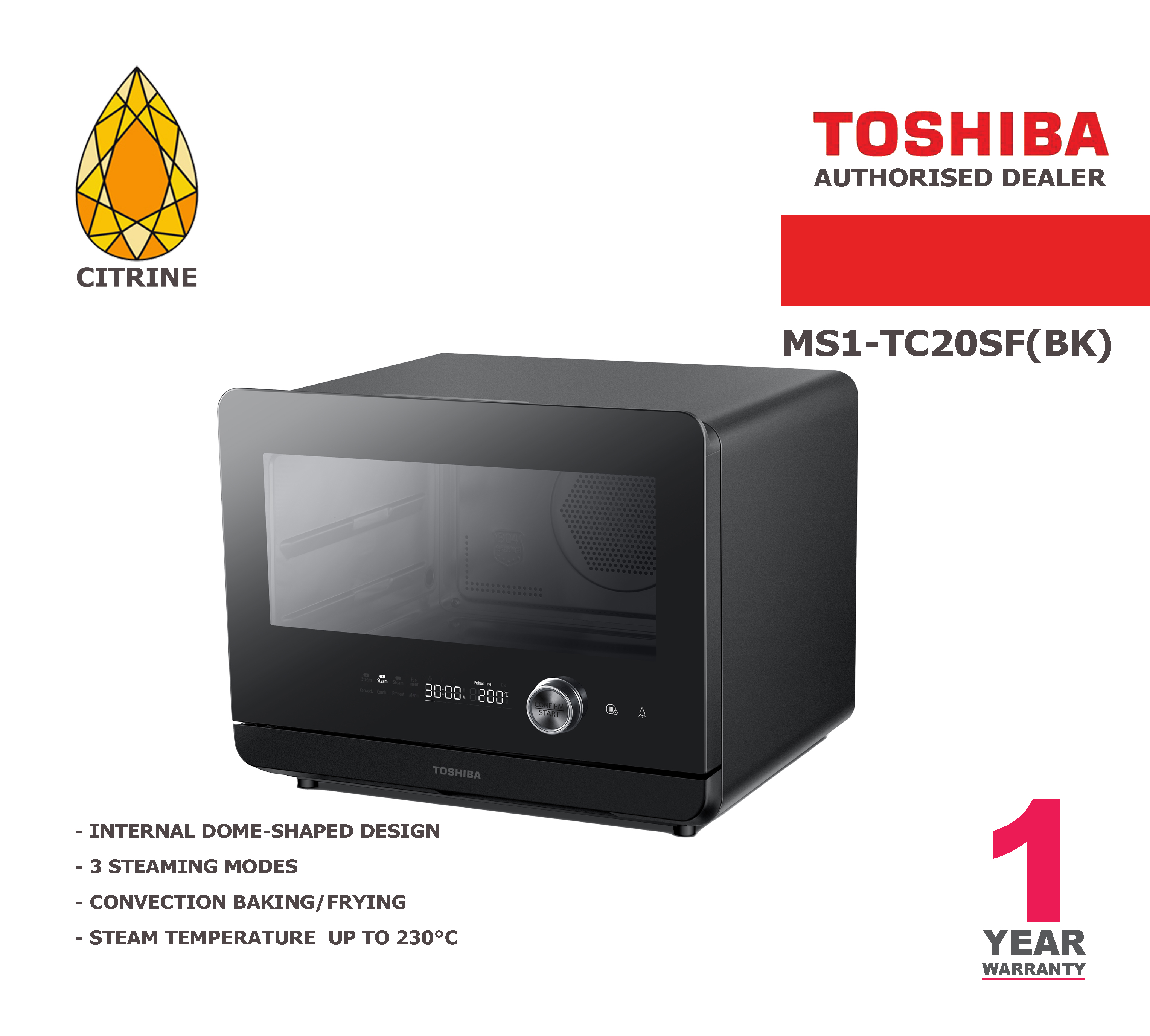 Toshiba MS1-TC20SF Pure Steam Oven, 20L – Robinsons Singapore