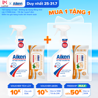 Aiken Xịt diệt khuẩn 520ml + Khăn ướt 20 tờ