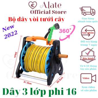 Bộ Khung Cuộn Dây Nước Tưới Cây Rửa Nhà Máy Lạnh Xe Hơi, Xe Máy Lionking, Rulo Cuốn Dây Đầy Đủ Phụ Kiện, Tặng Dây Dẫn Nước Vào Khung, Gắn Sài, Dài 20m BA02-20M