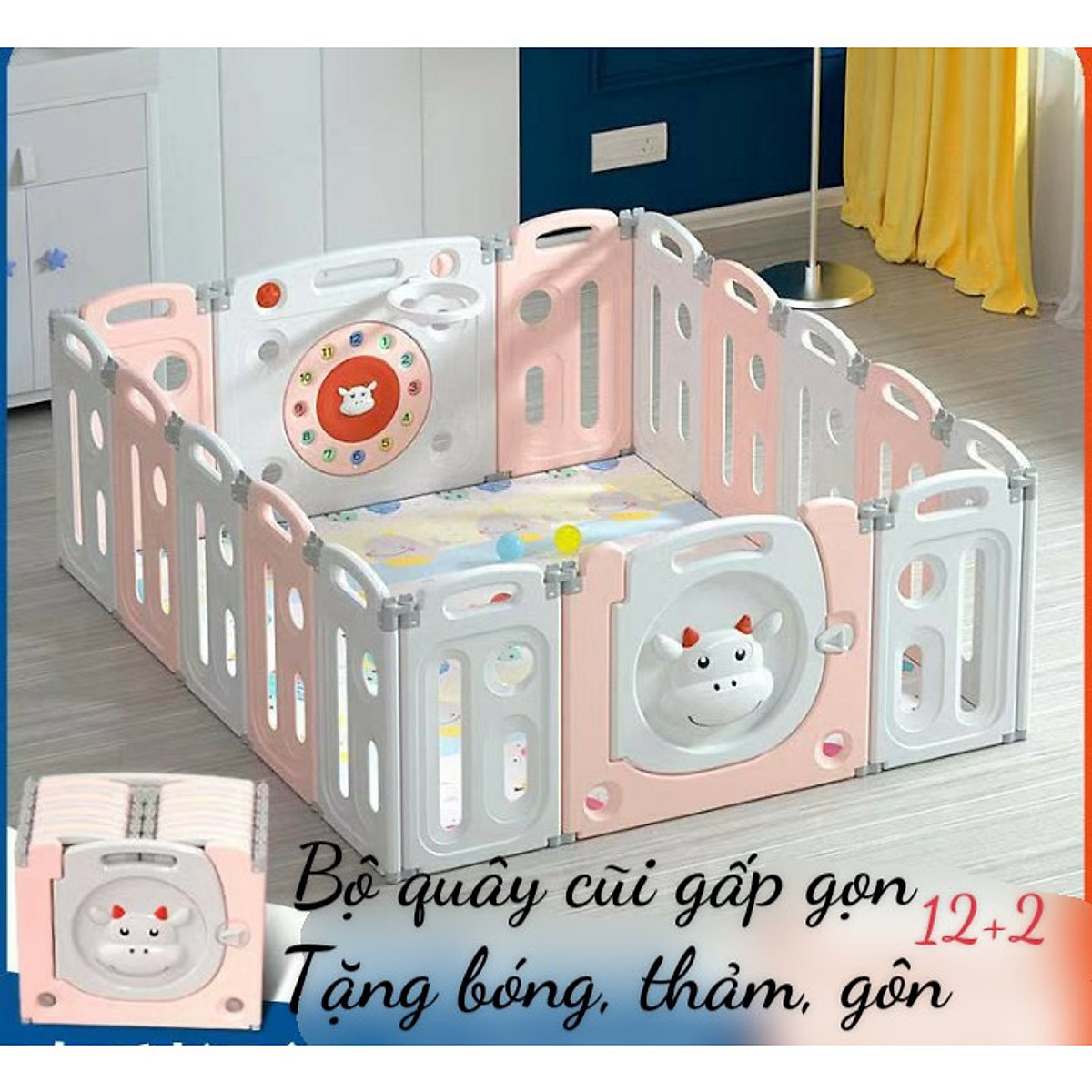 Quây cũi nhựa nguyên sinh cao cấp, quây cũi kiêm nhà bóng cho bé - Bảo hành 2 năm