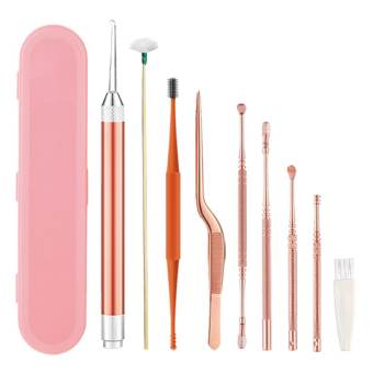 Bộ lấy ráy tai bộ ráy tai bộ lấy ráy tai chuyên nghiệp - Lấy ráy tai có đèn LED, Bộ dụng cụ lấy ráy tai cho bé, cây lấy ráy và nhíp gắp cao cấp