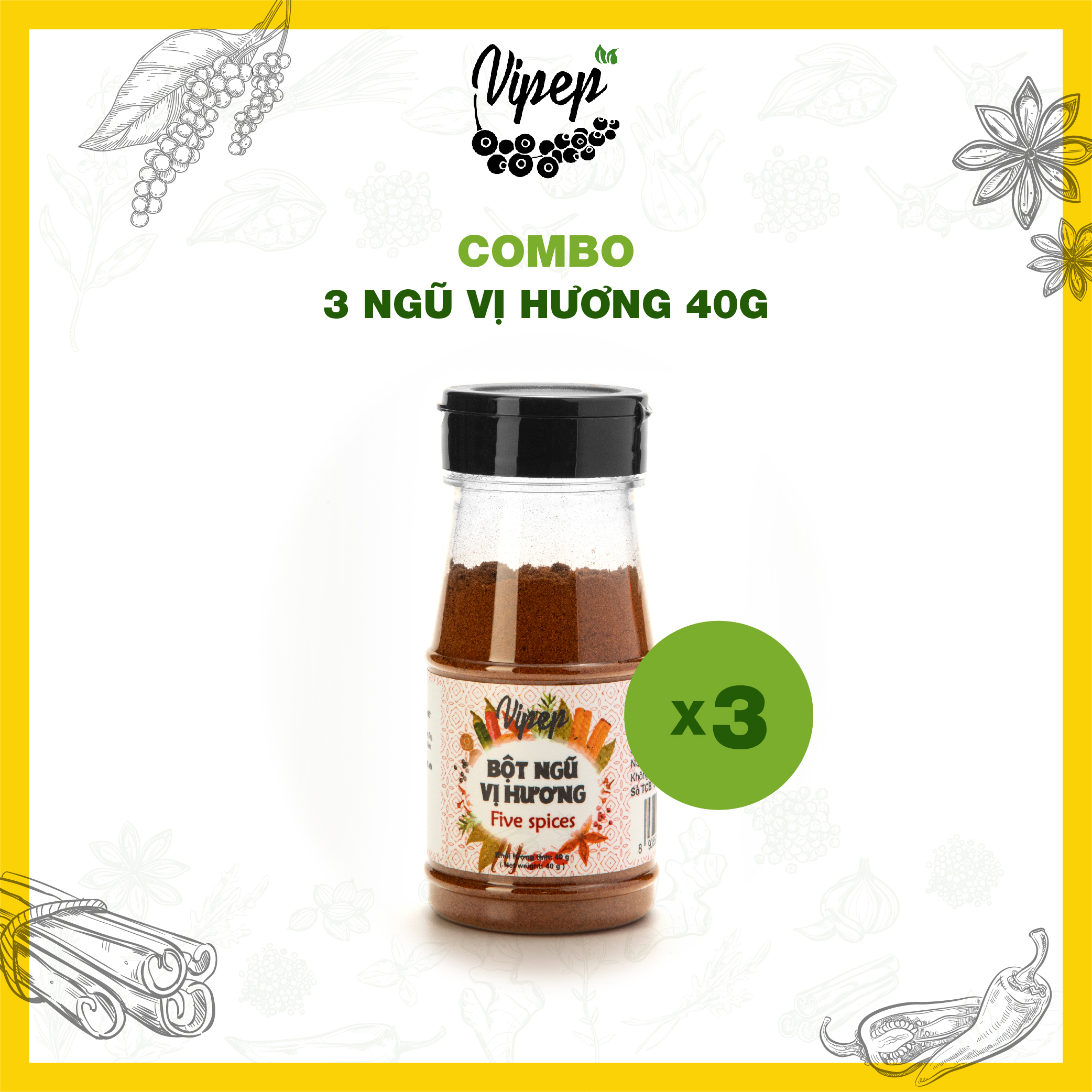 Bột ngũ vị hương Vipep 40g - gia vị tẩm ướp thượng hạng set 3 hũ