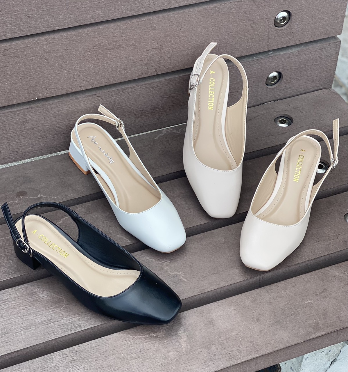 Giày cao gót slingback Anmodels mũi vuông gót vuông vững chắc - A1004