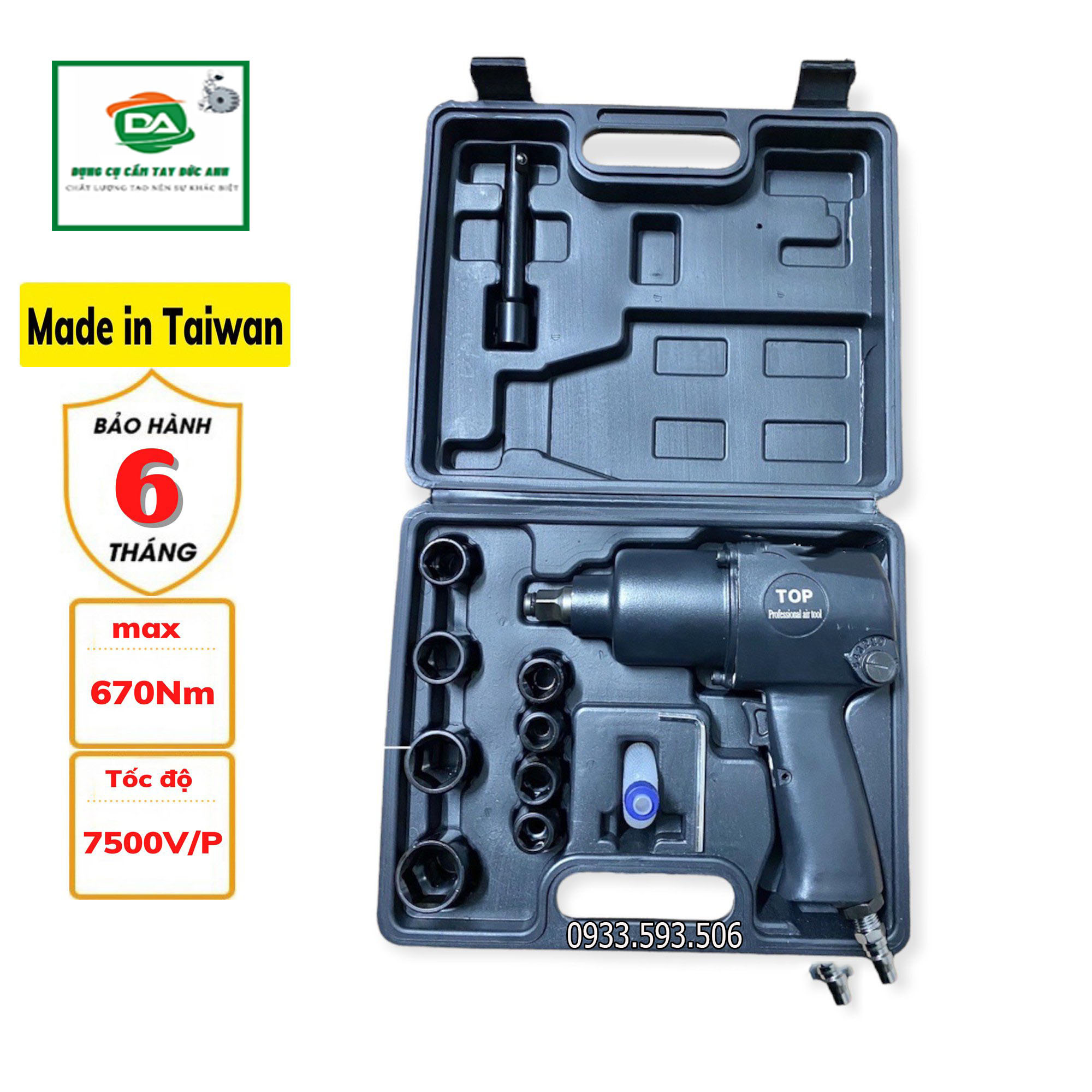 Máy bắn ốc hơi 2 búa top - made in taiwan, bảo hành6 tháng tặng bộ đầu khẩu cao cấp