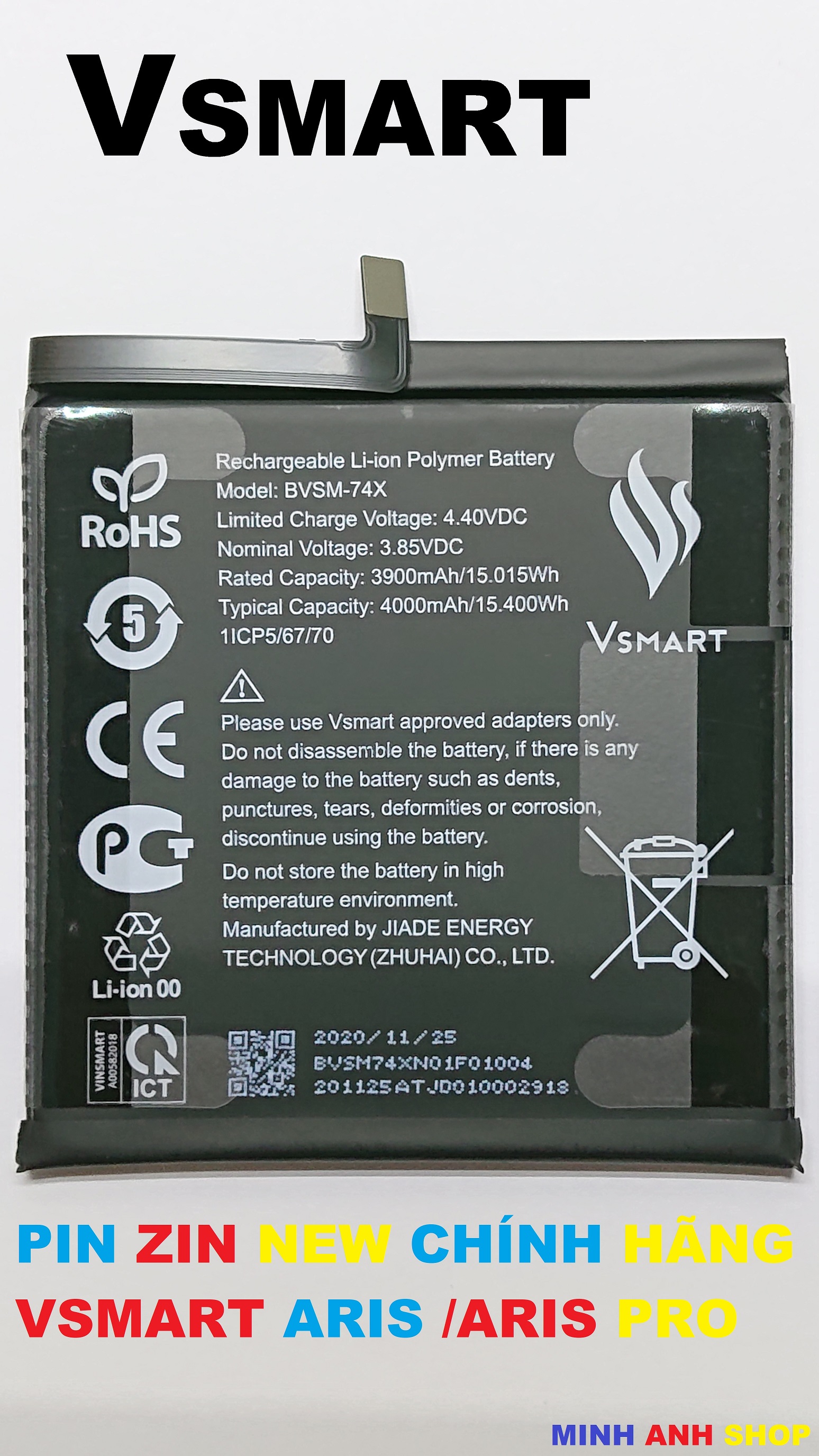 Pin zin new chính hãng vsmart aris /aris pro : bvsm-74x