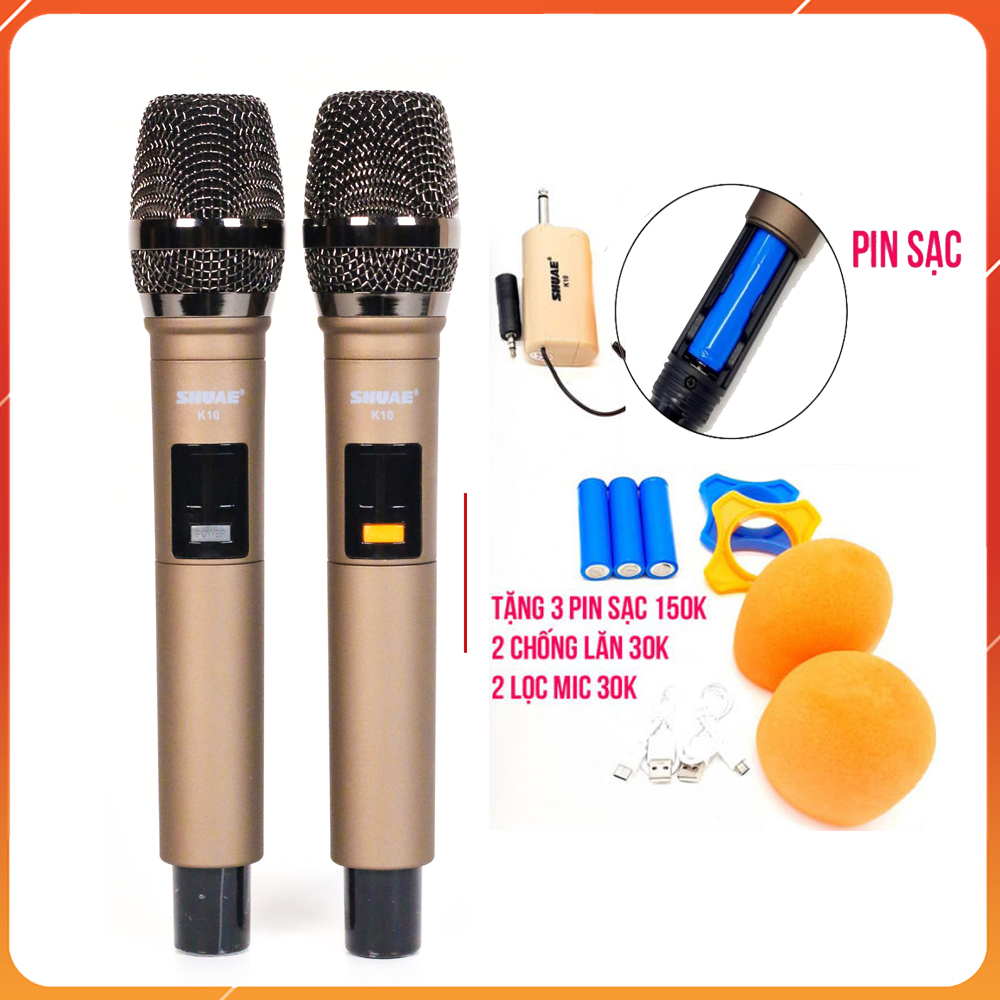 Micro không dây đa năng cao cấp shuae k10 - micro không dây shure k10 song ca 2 mic tiện lợi - độ nhạy cao, hút âm tốt - chất liệu hợp kim nhôm chắc chắn - micro karaoke gia đình, loa kéo