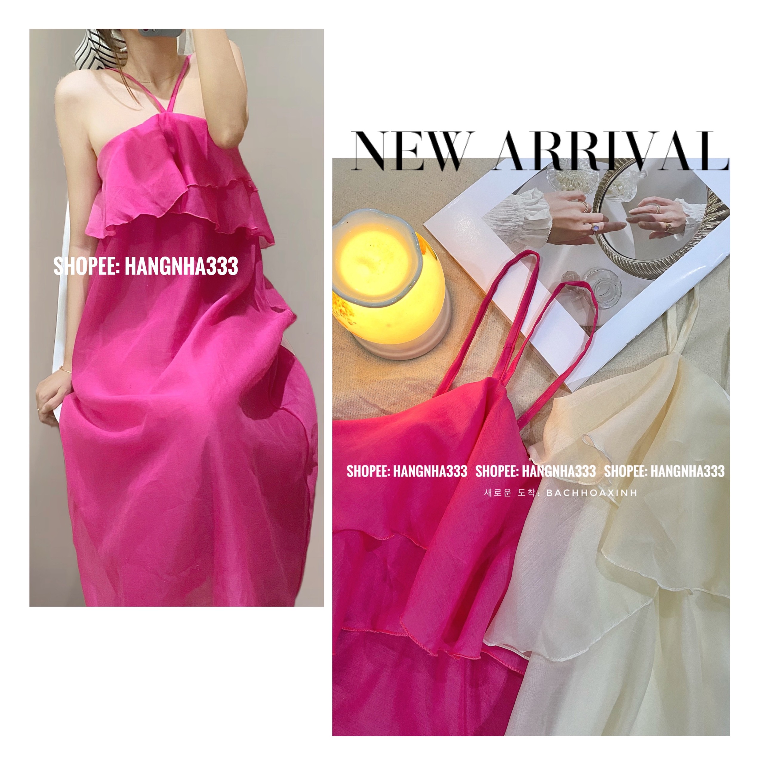 Đầm Maxi yếm tơ lụa 2 dây chéo ngực bồng bềnh sang chảnh mùa hè Ulzzang
