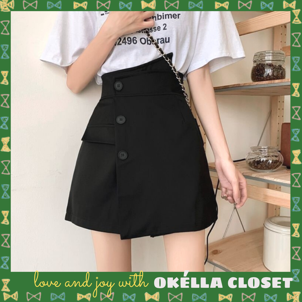Quần short nữ giả chân váy cạp cao 3 khuy - quần sooc giả chân váy nữ ngắn okella cv001 )