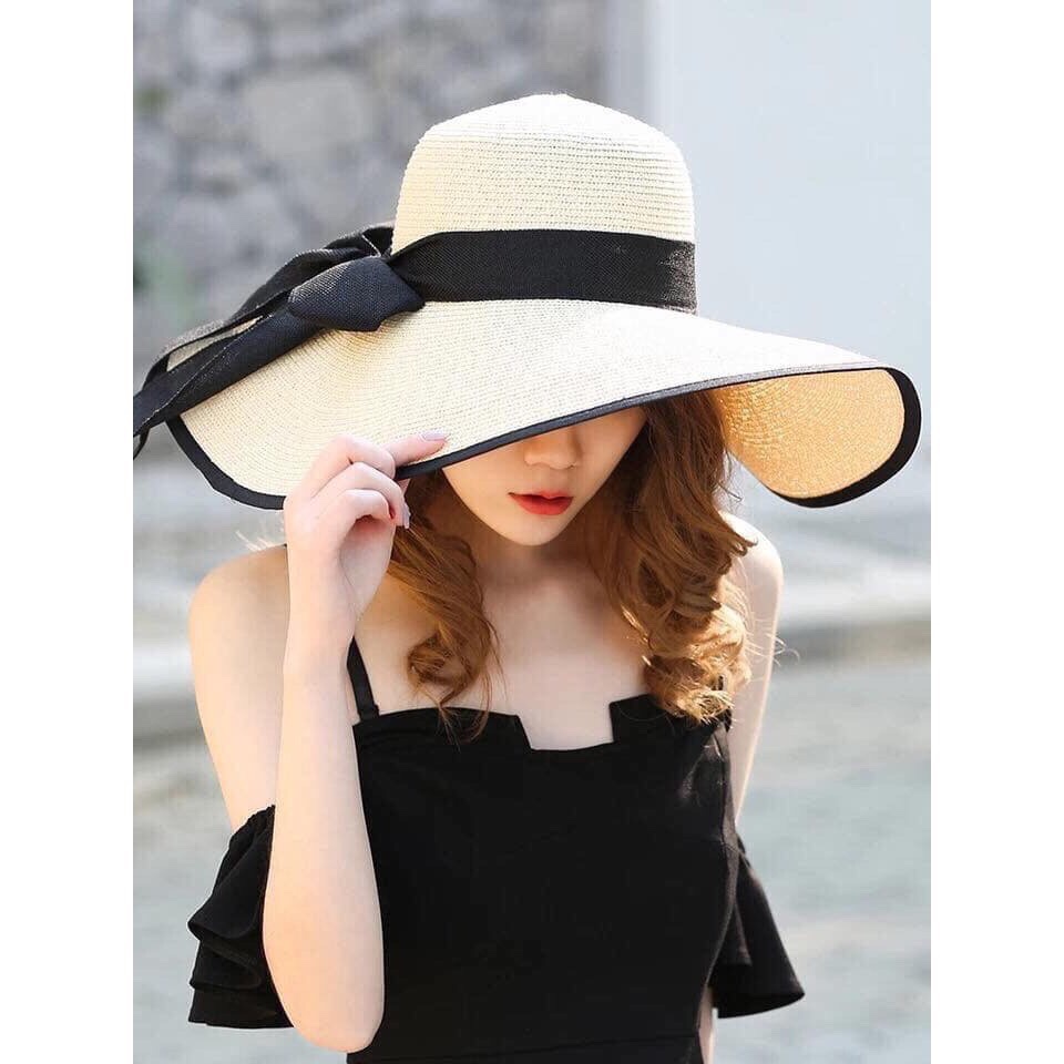 Mũ cói đi biển nữ, mũ cói rộng vành V1